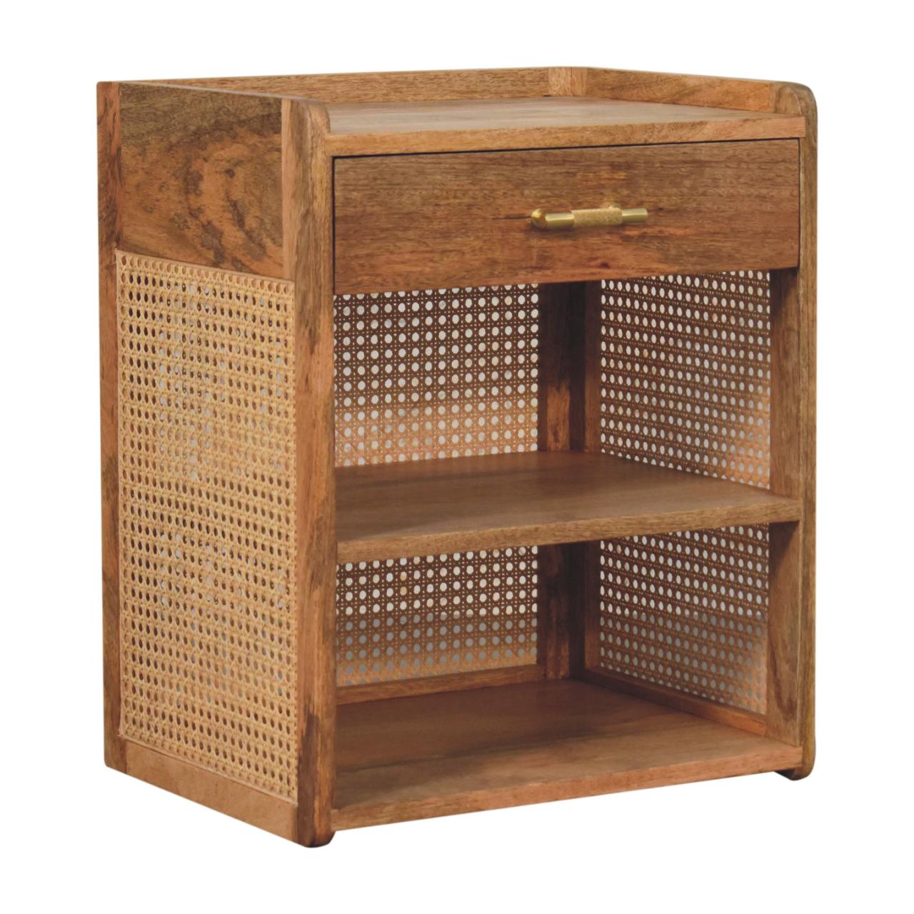 Larissa T-Bar Open Bedside Table - Solid Mango Wood Oak Finish
