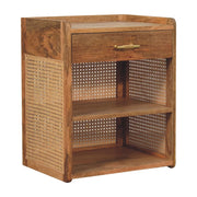 Larissa T-Bar Open Bedside Table - Solid Mango Wood Oak Finish