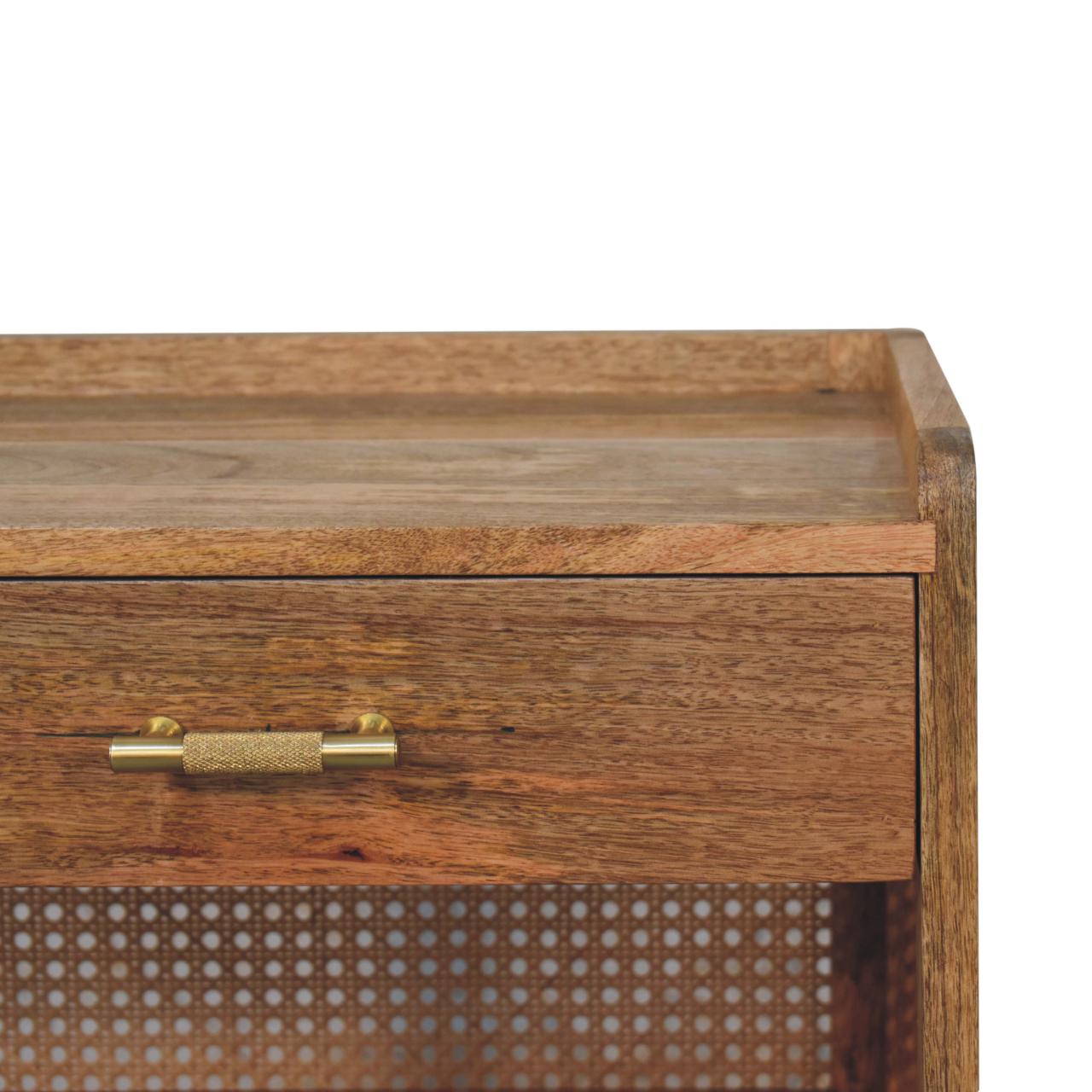 Larissa T-Bar Open Bedside Table - Solid Mango Wood Oak Finish