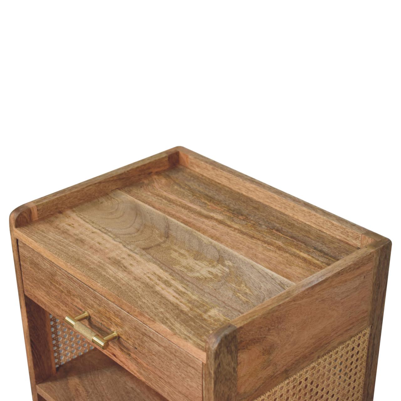 Larissa T-Bar Open Bedside Table - Solid Mango Wood Oak Finish