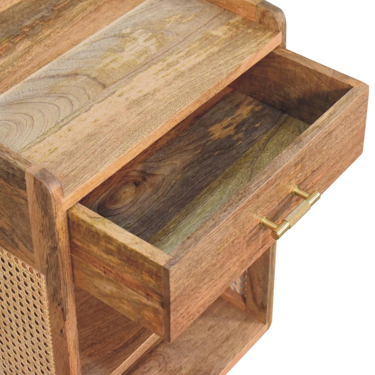 Larissa T-Bar Open Bedside Table - Solid Mango Wood Oak Finish