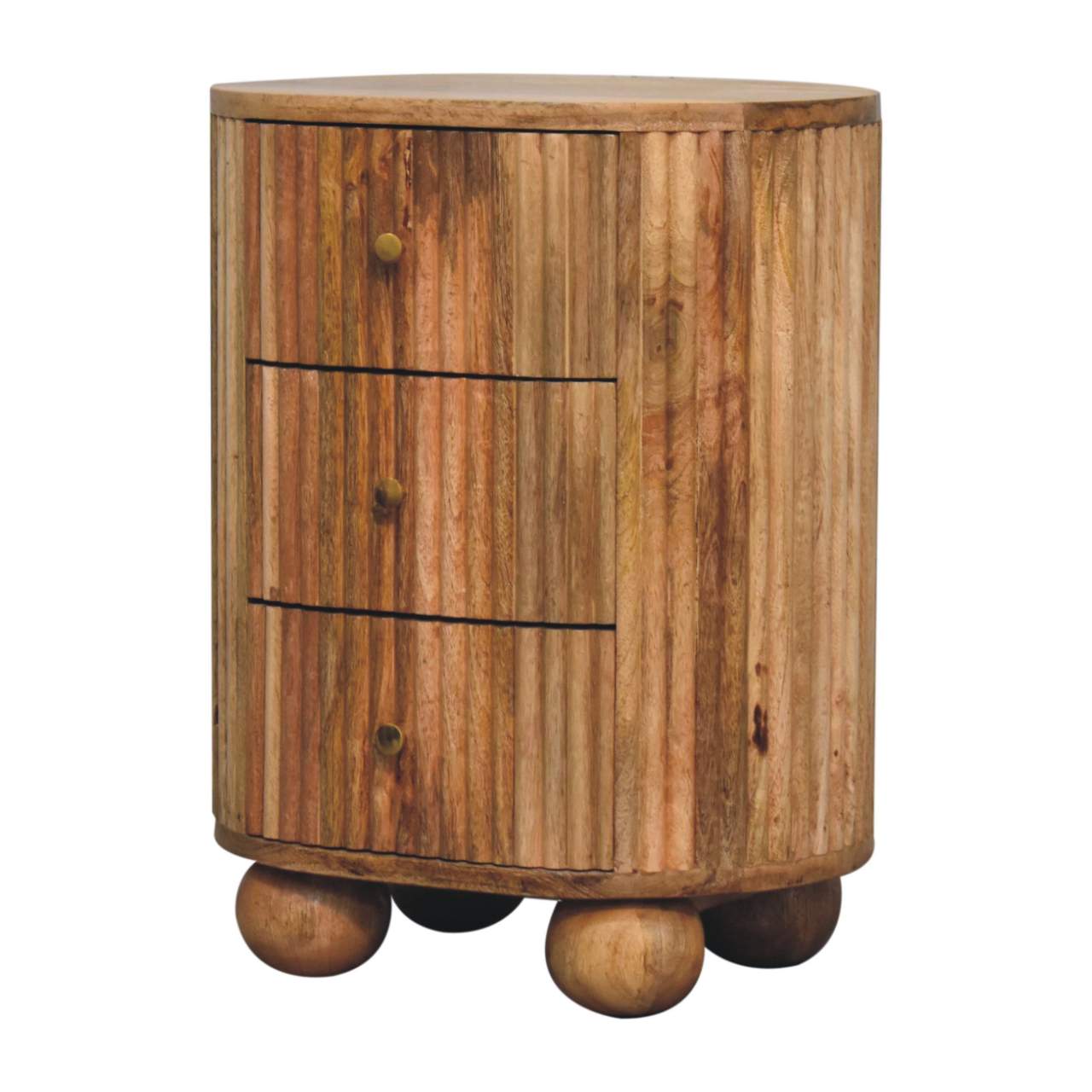 Soba 3 Drawer Bedside Table - Solid Mango Wood Natural Finish