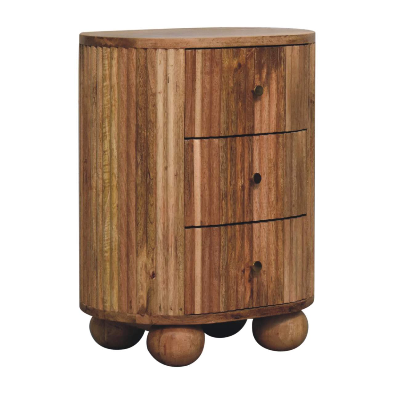 Soba 3 Drawer Bedside Table - Solid Mango Wood Natural Finish