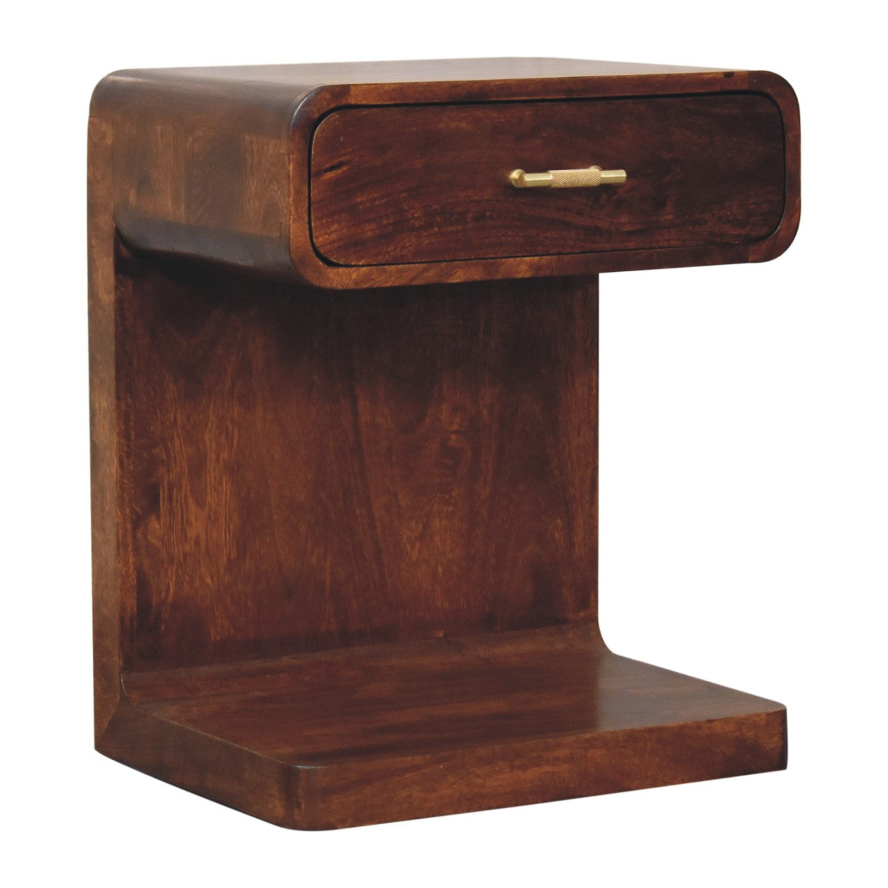 Chestnut Rounded Bedside Table - Solid Mango Wood with T-Bar Handle