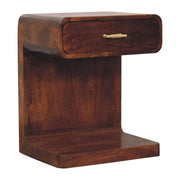 Chestnut Rounded Bedside Table - Solid Mango Wood with T-Bar Handle