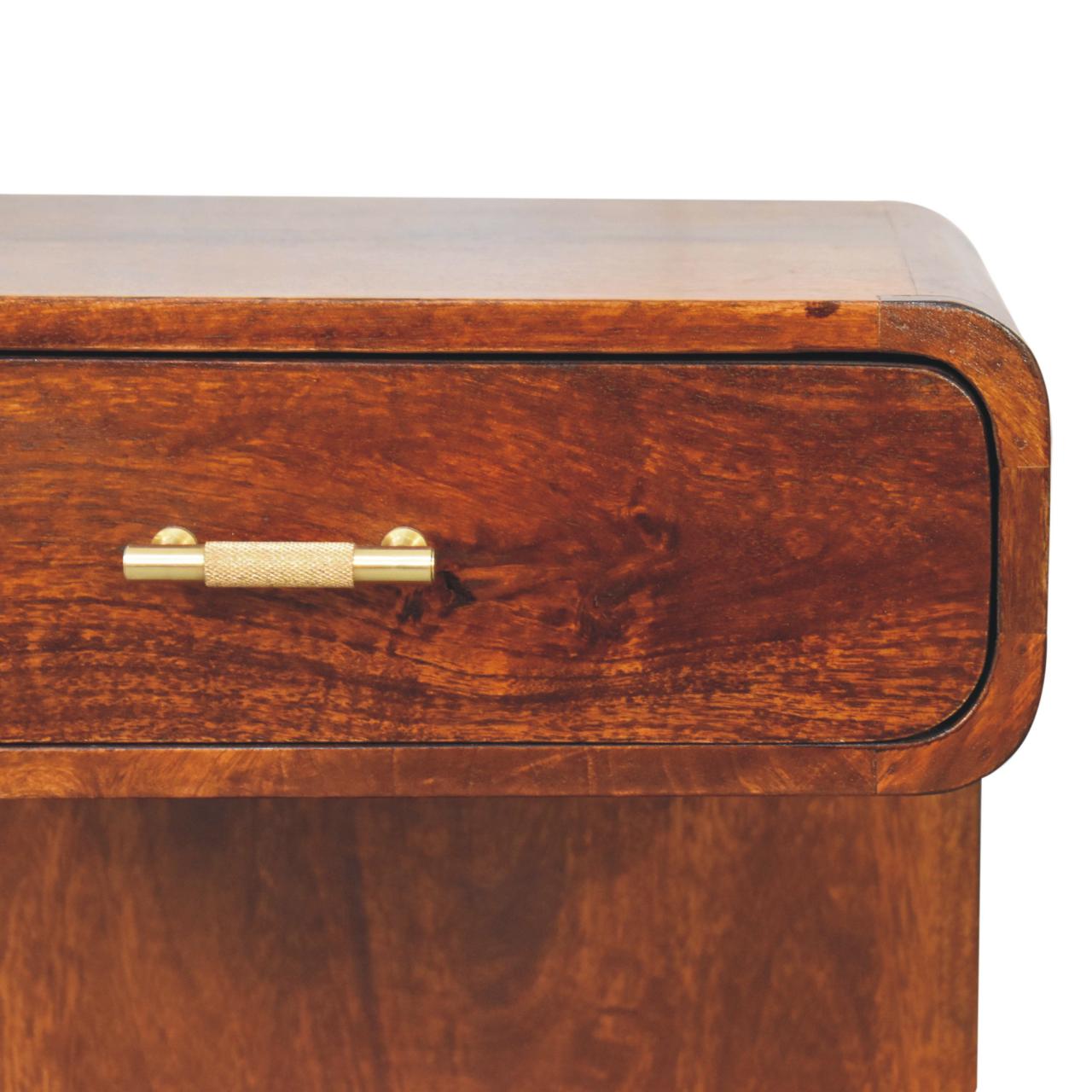 Chestnut Rounded Bedside Table - Solid Mango Wood with T-Bar Handle