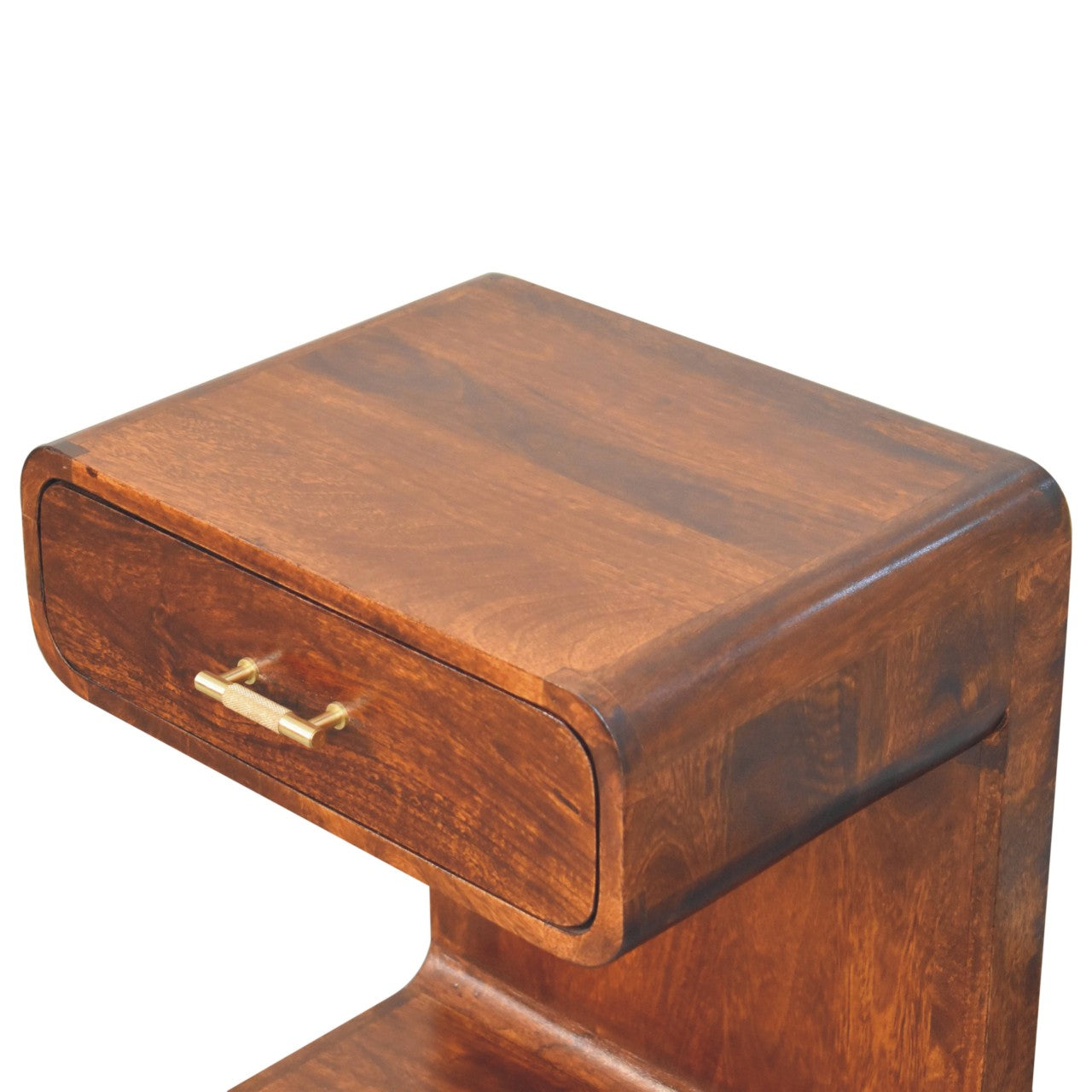 Chestnut Rounded Bedside Table - Solid Mango Wood with T-Bar Handle