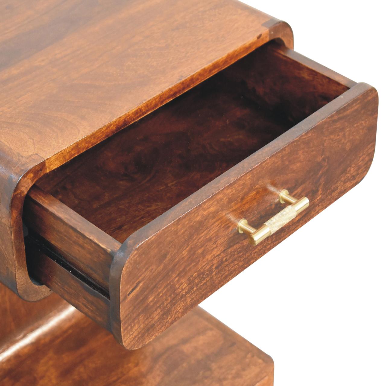 Chestnut Rounded Bedside Table - Solid Mango Wood with T-Bar Handle