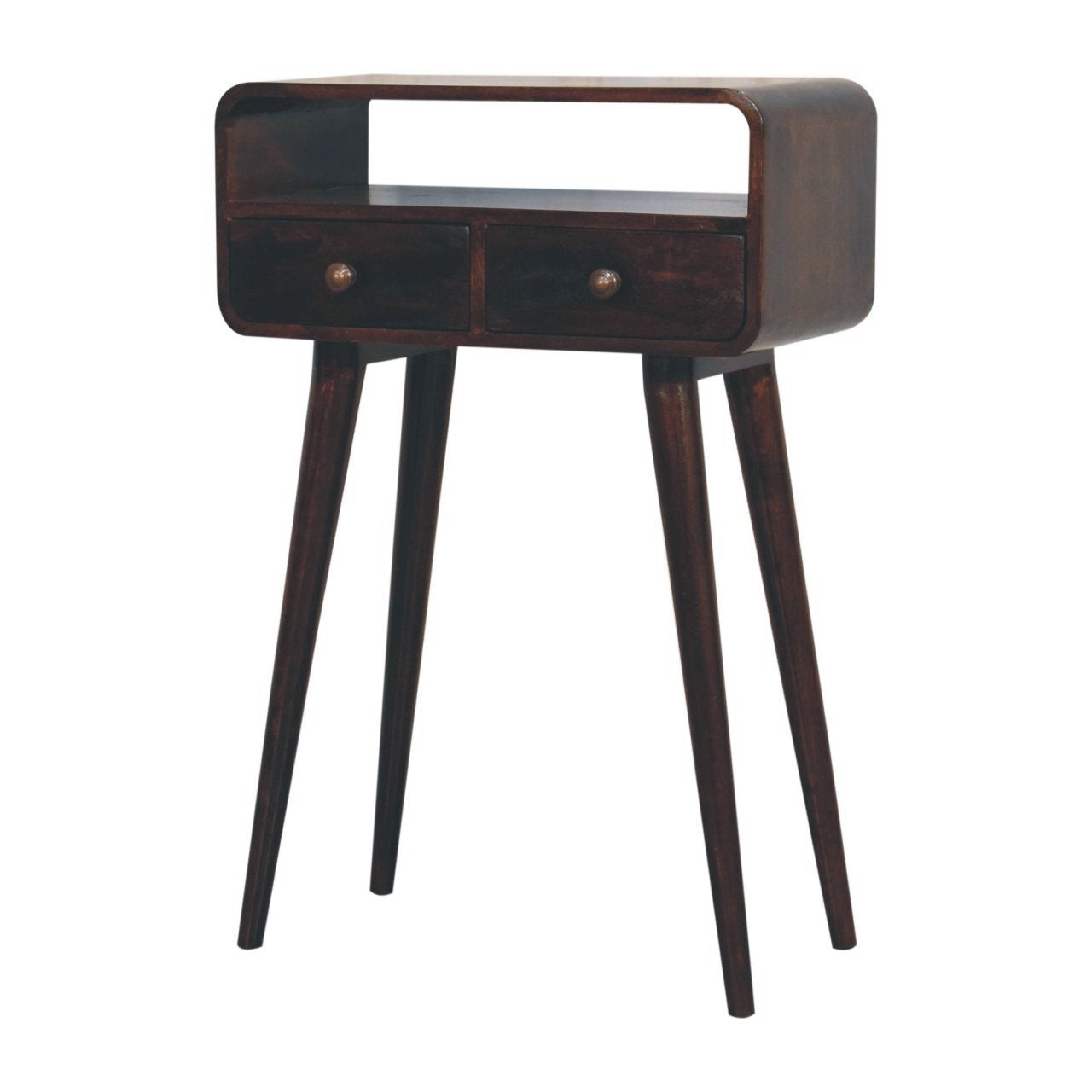 Mini California Walnut Curved Console Table - 2 Drawers