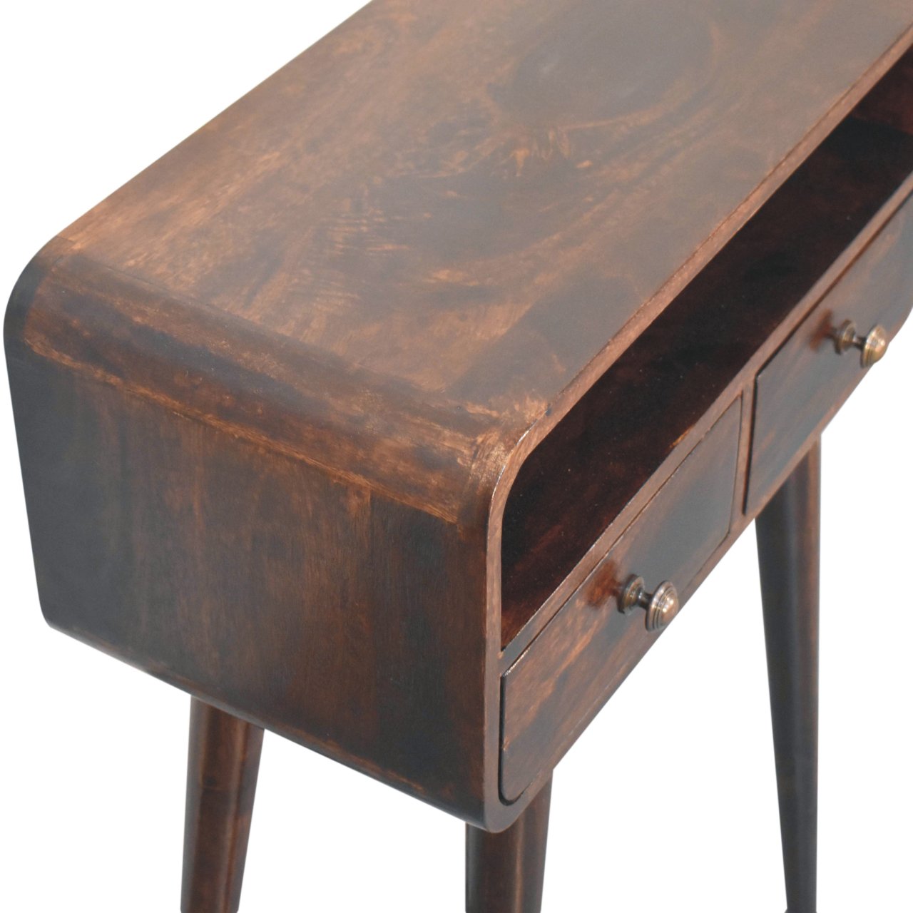 Mini California Walnut Curved Console Table - 2 Drawers