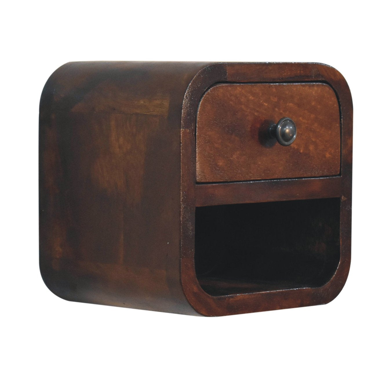 Extra Mini Curved Chestnut Bedside Table - Solid Mango Wood