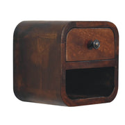 Extra Mini Curved Chestnut Bedside Table - Solid Mango Wood