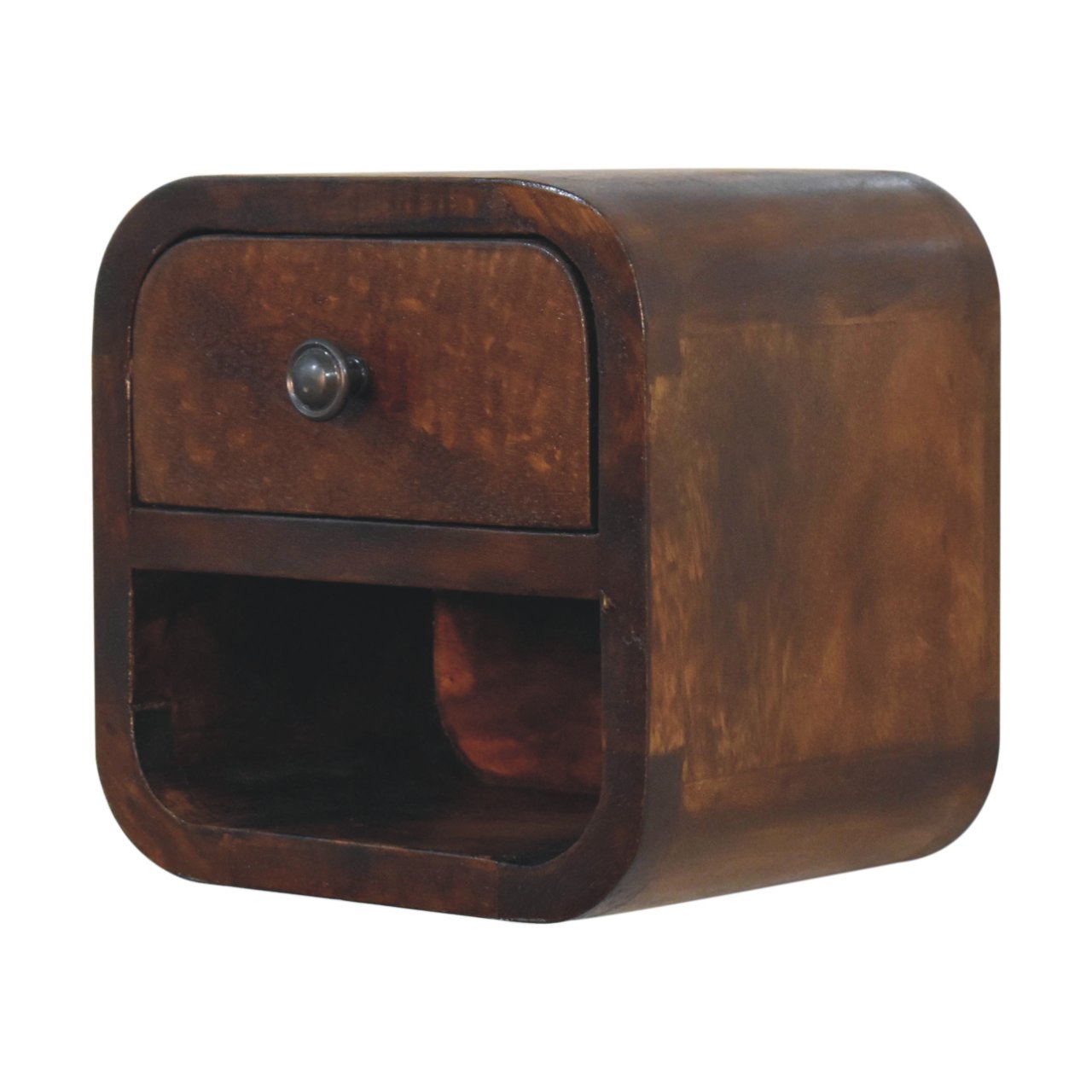 Extra Mini Curved Chestnut Bedside Table - Solid Mango Wood