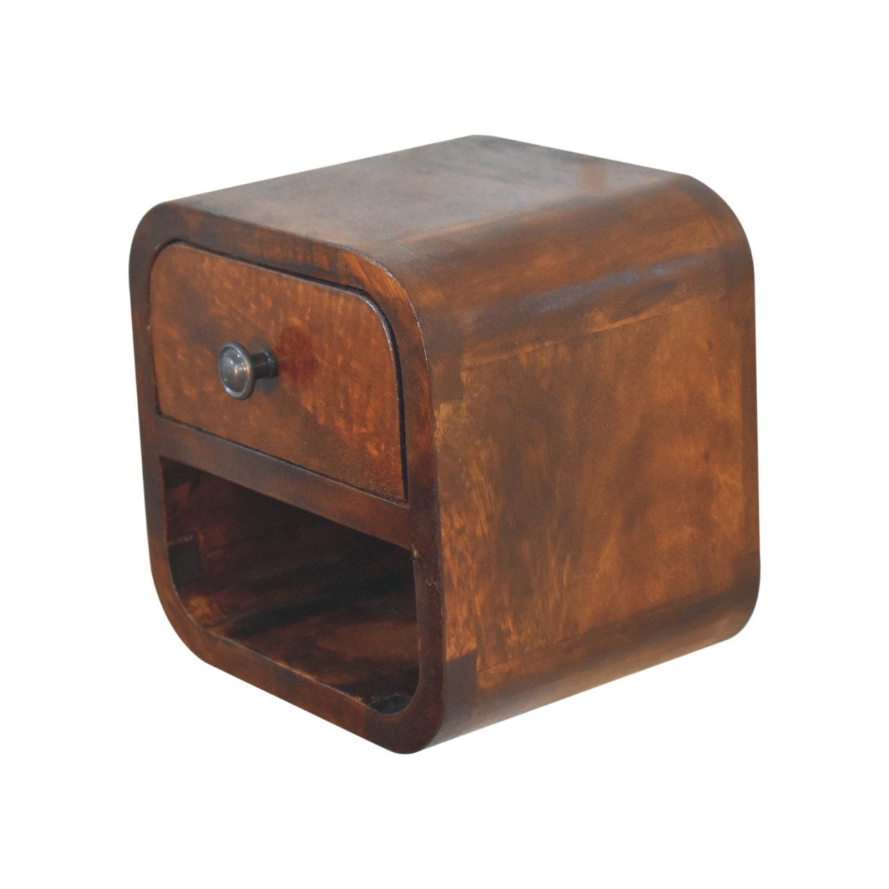 Extra Mini Curved Chestnut Bedside Table - Solid Mango Wood