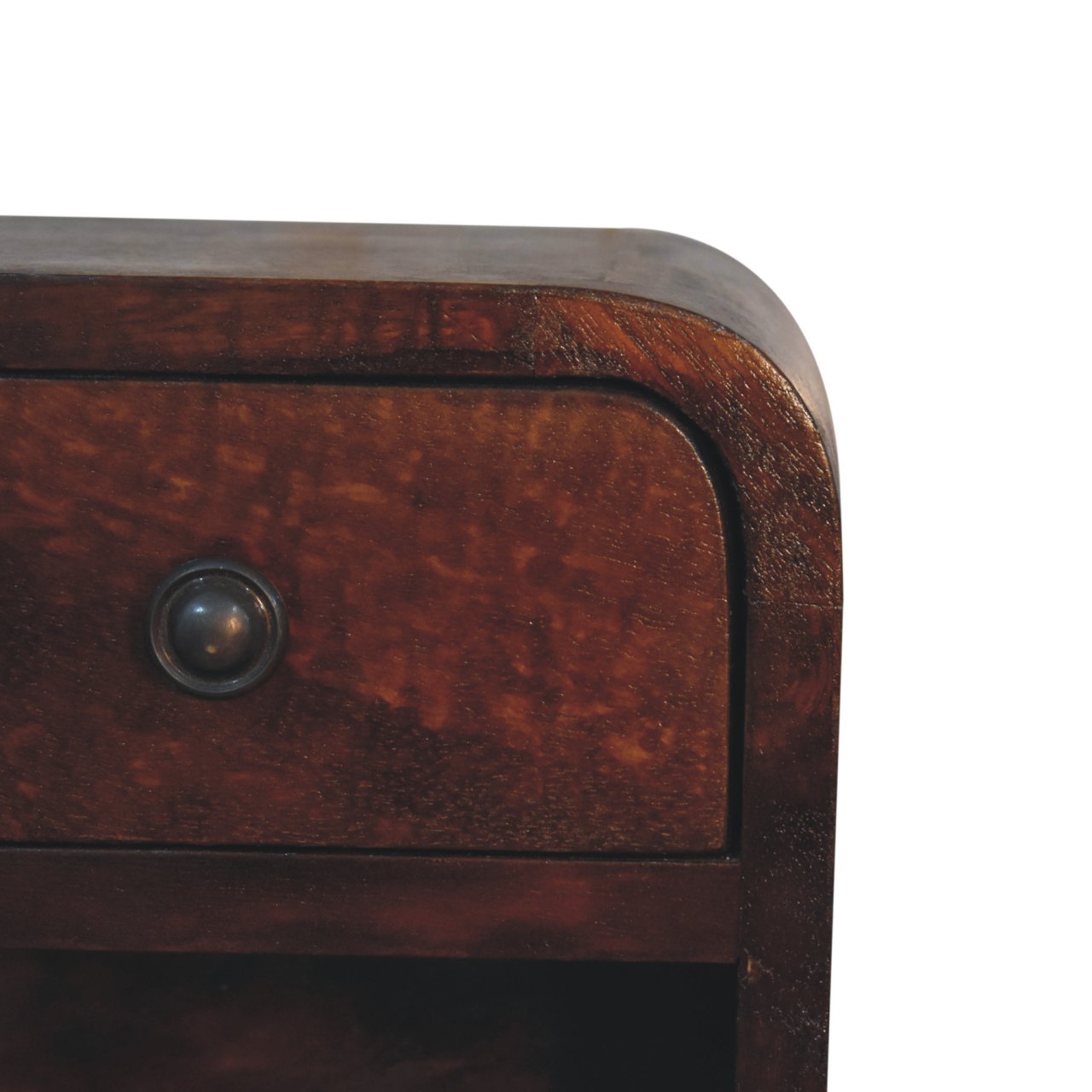 Extra Mini Curved Chestnut Bedside Table - Solid Mango Wood