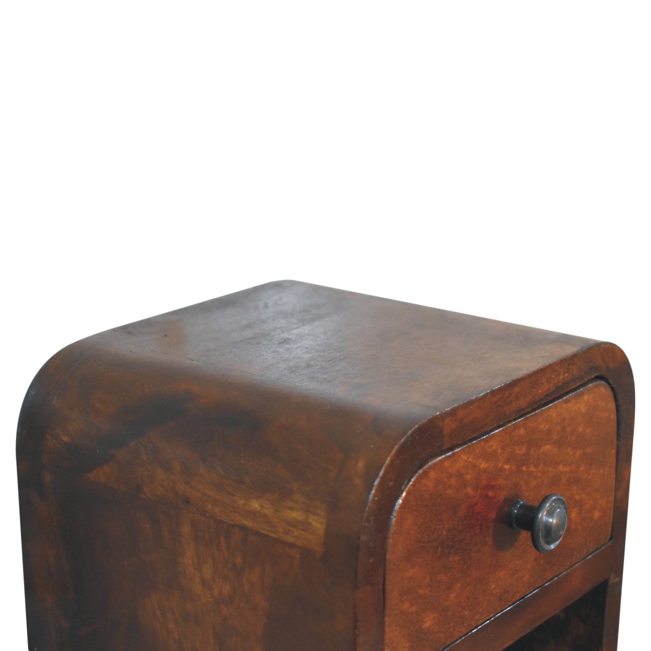 Extra Mini Curved Chestnut Bedside Table - Solid Mango Wood