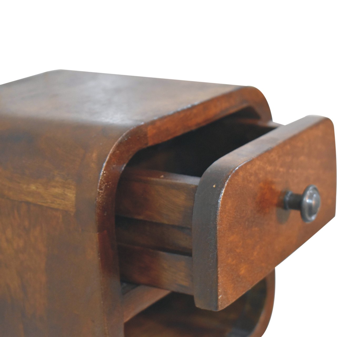 Extra Mini Curved Chestnut Bedside Table - Solid Mango Wood