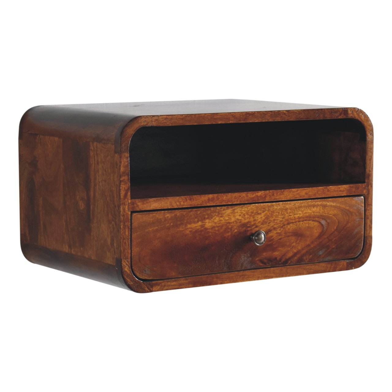 Large Chestnut Floating Bedside Table with Drawer - Mango Wood