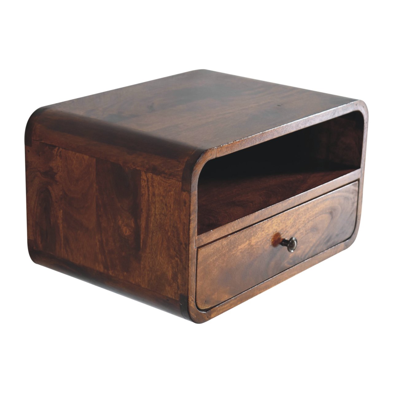 Large Chestnut Floating Bedside Table with Drawer - Mango Wood