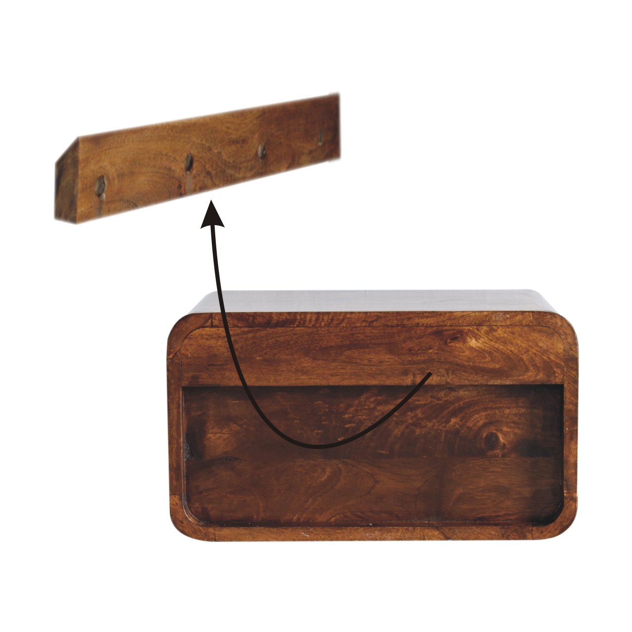 Large Chestnut Floating Bedside Table with Drawer - Mango Wood