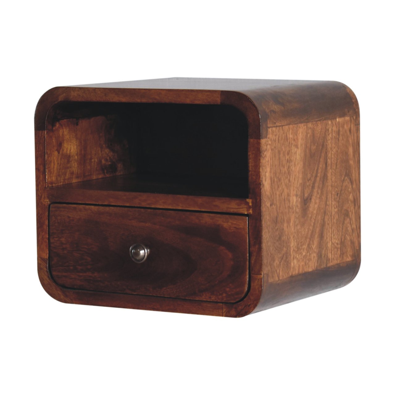 Extra Mini Wall Mounted Curved Chestnut Bedside - Mango Wood