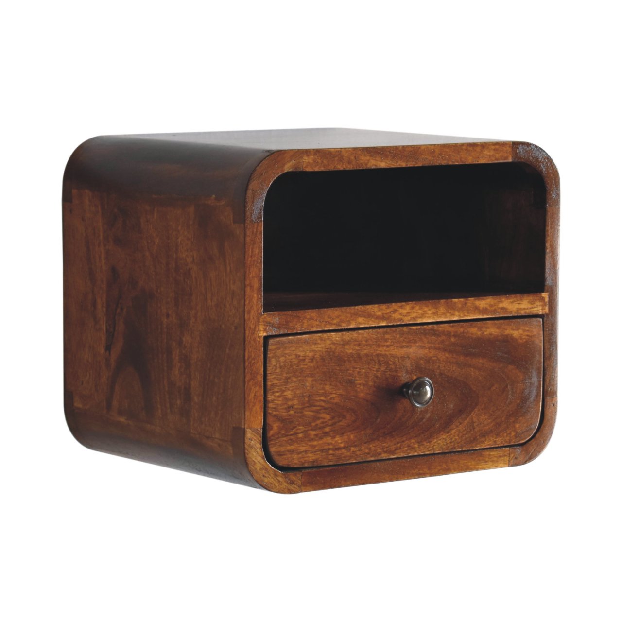 Extra Mini Wall Mounted Curved Chestnut Bedside - Mango Wood