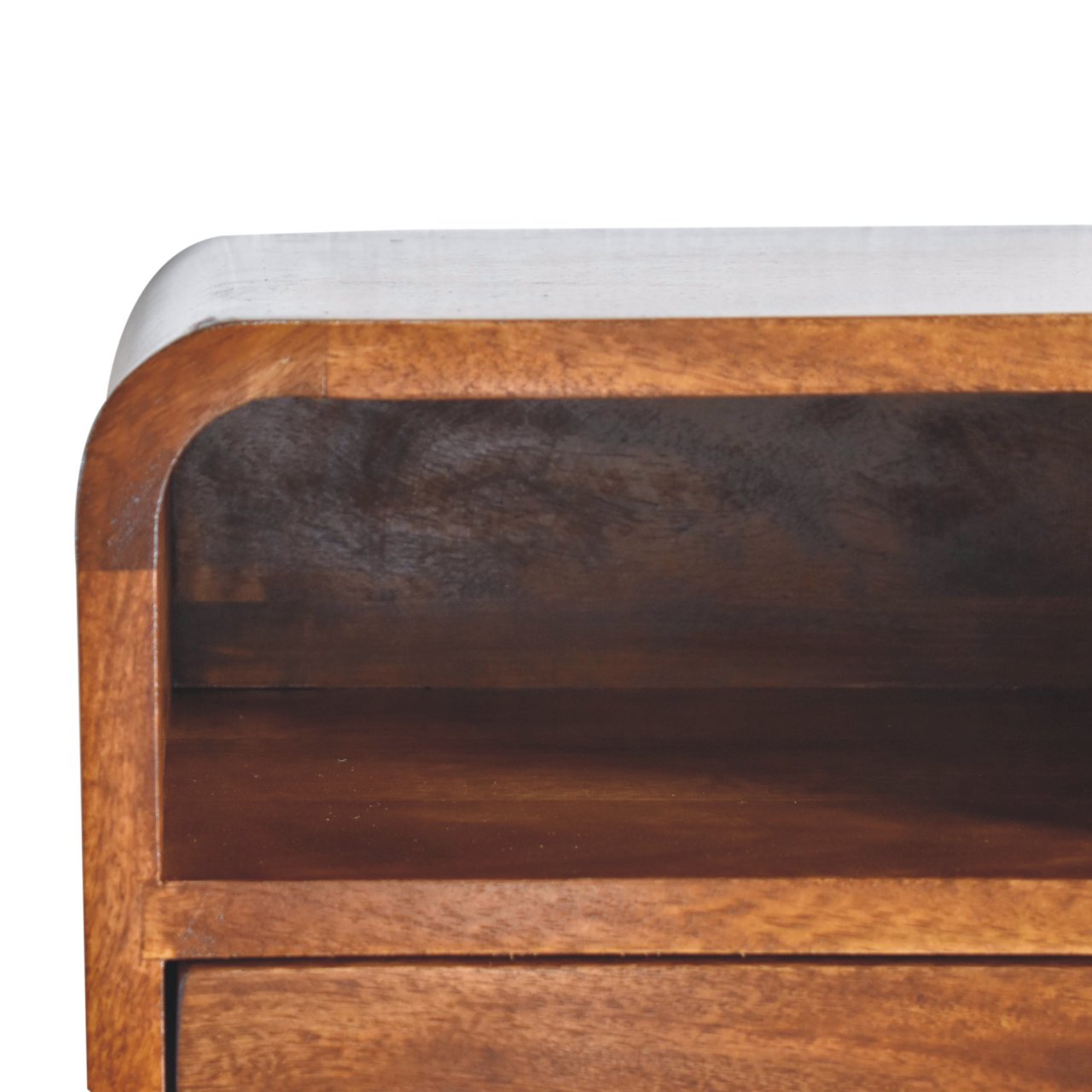 Extra Mini Wall Mounted Curved Chestnut Bedside - Mango Wood