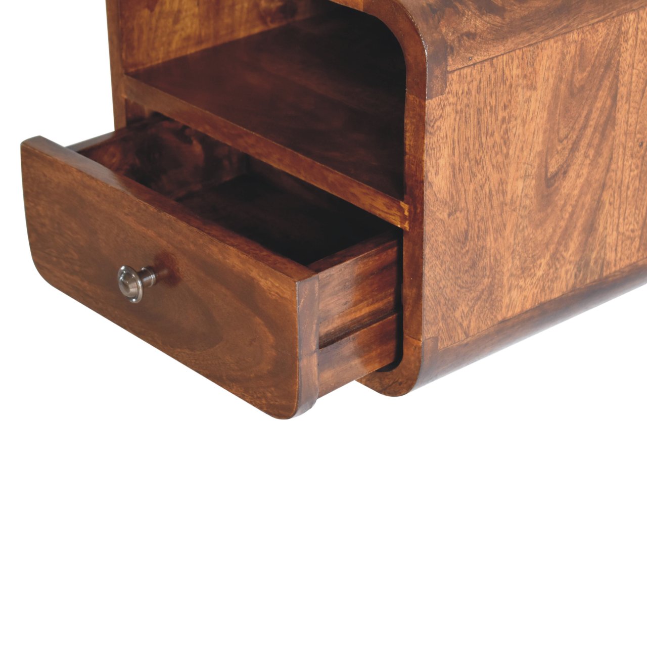 Extra Mini Wall Mounted Curved Chestnut Bedside - Mango Wood