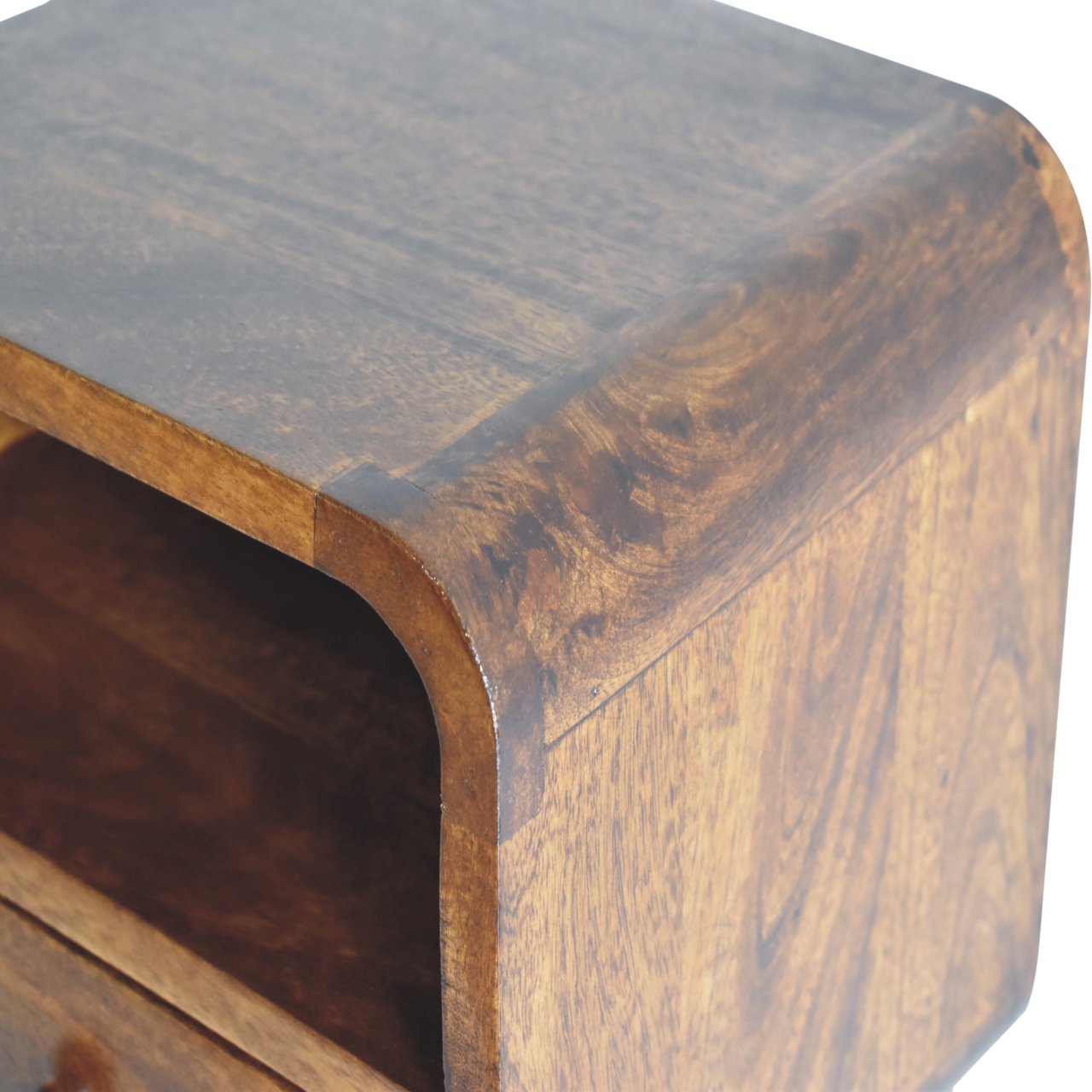 Extra Mini Wall Mounted Curved Chestnut Bedside - Mango Wood
