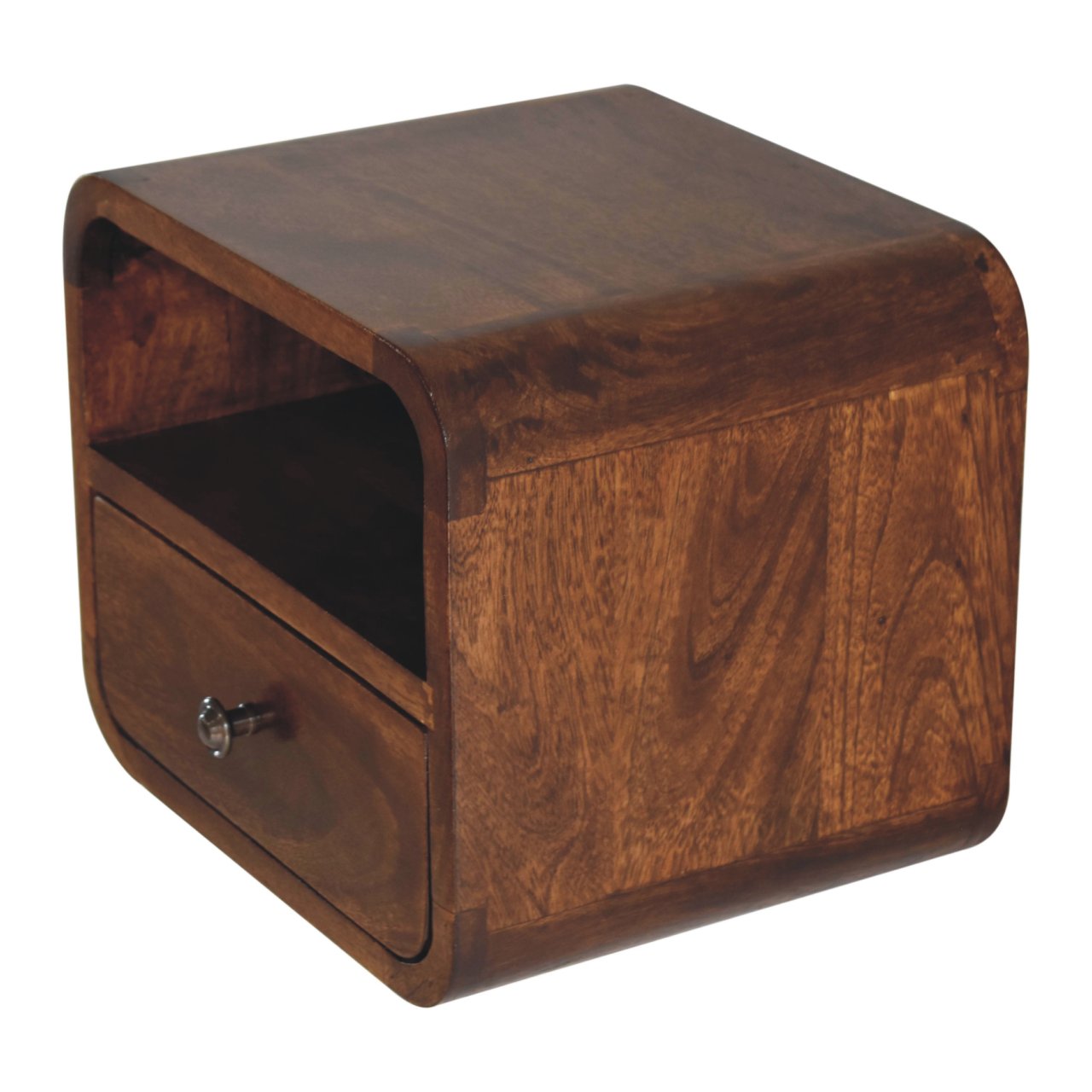 Extra Mini Wall Mounted Curved Chestnut Bedside - Mango Wood