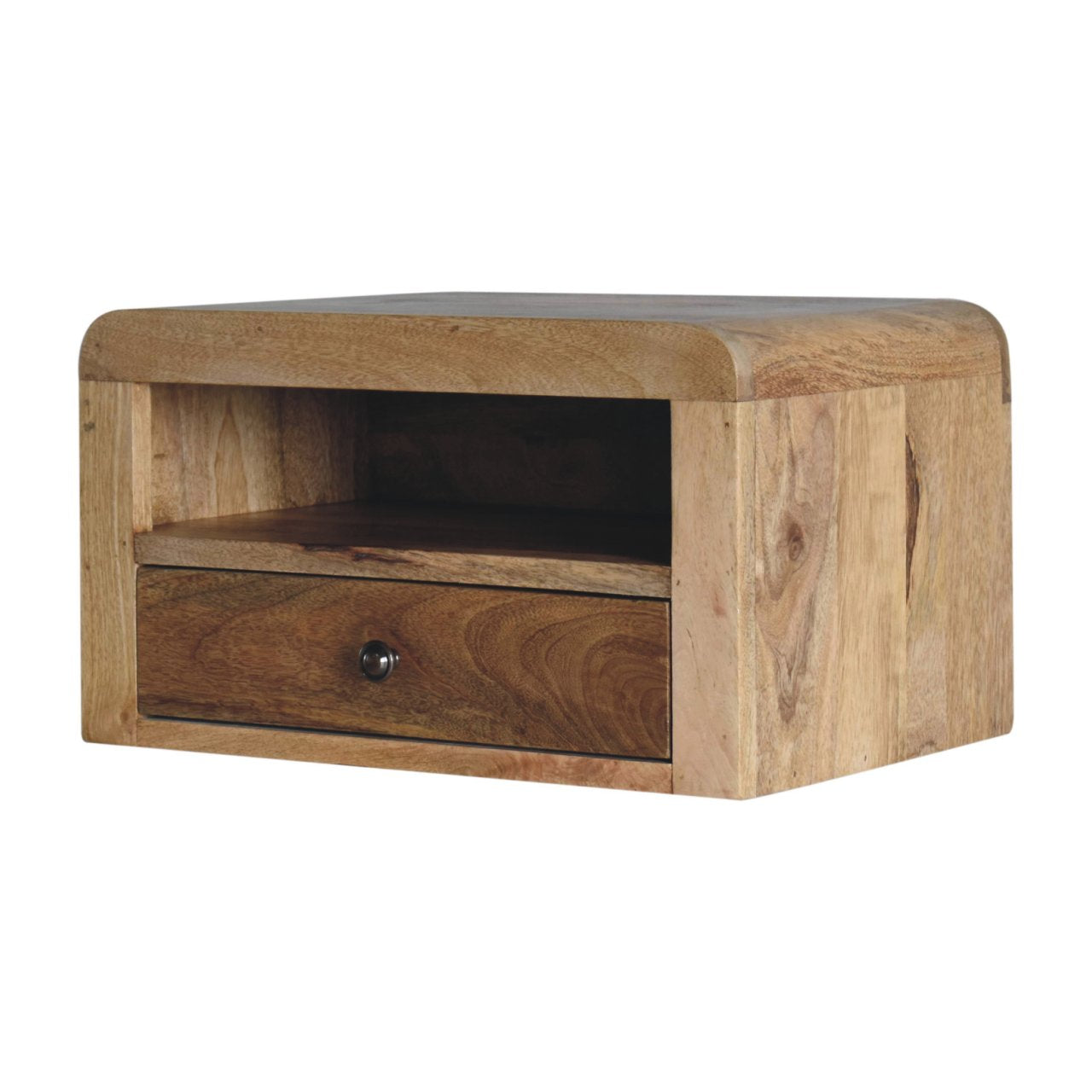 Solid Mango Wood Floating Bedside Table - Oak-ish Finish