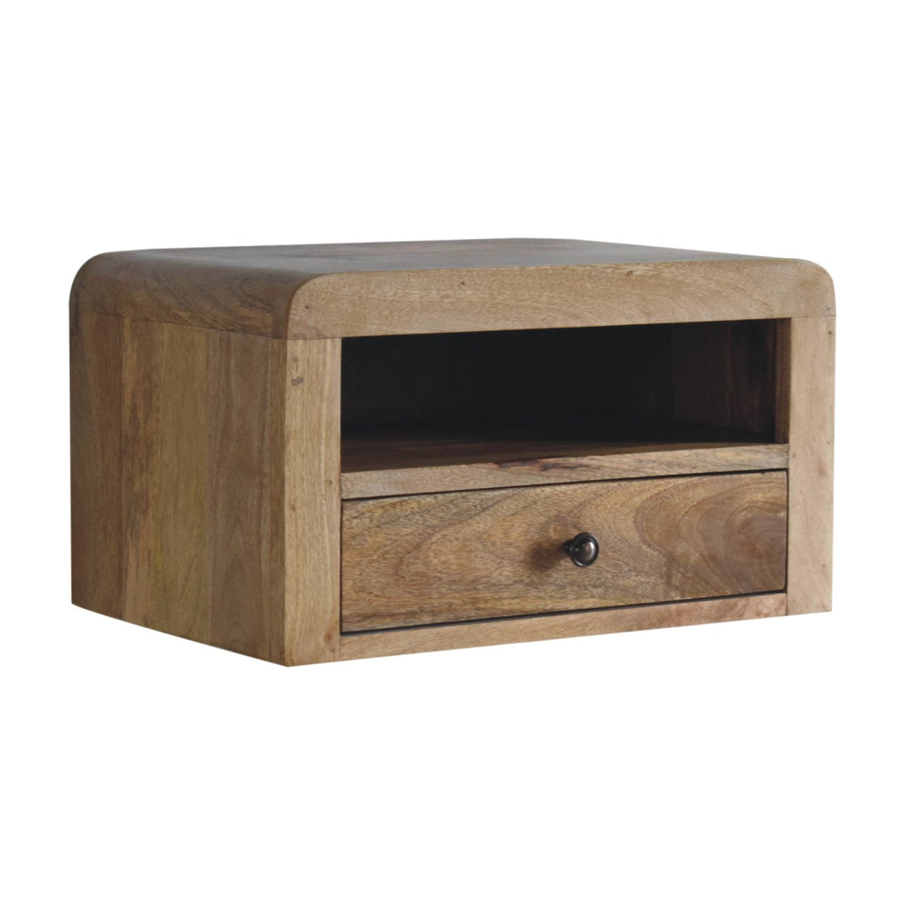 Solid Mango Wood Floating Bedside Table - Oak-ish Finish