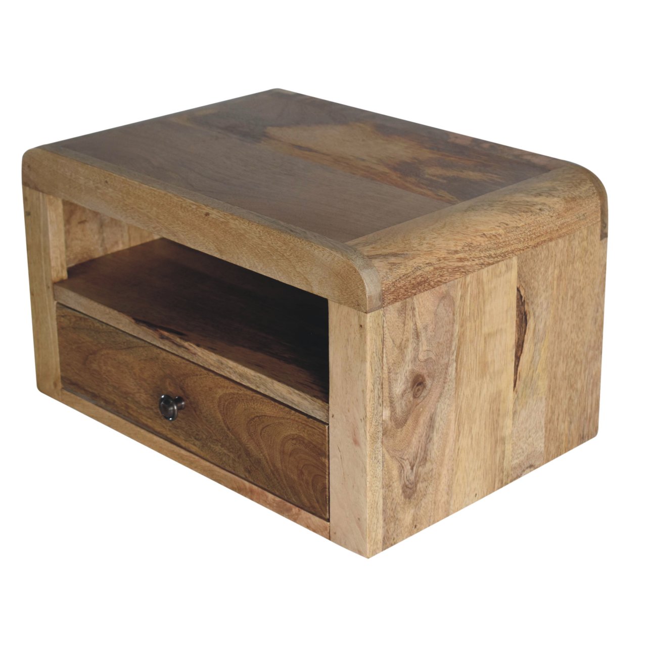 Solid Mango Wood Floating Bedside Table - Oak-ish Finish