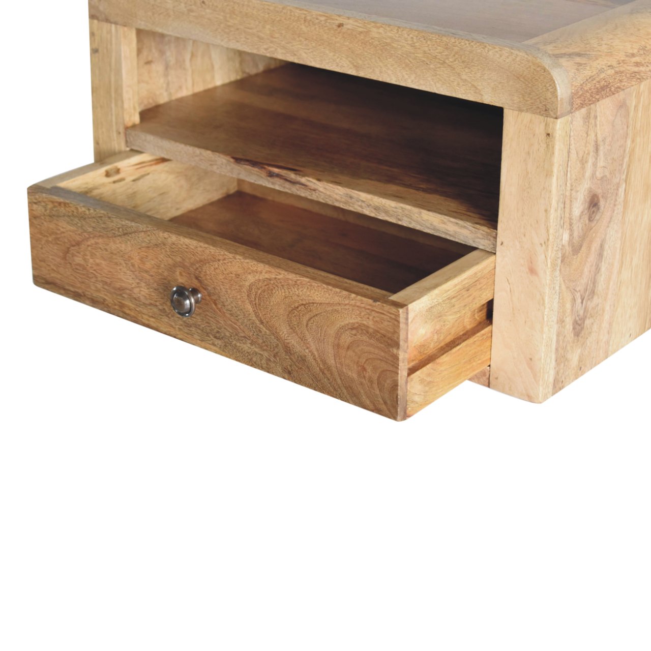 Solid Mango Wood Floating Bedside Table - Oak-ish Finish