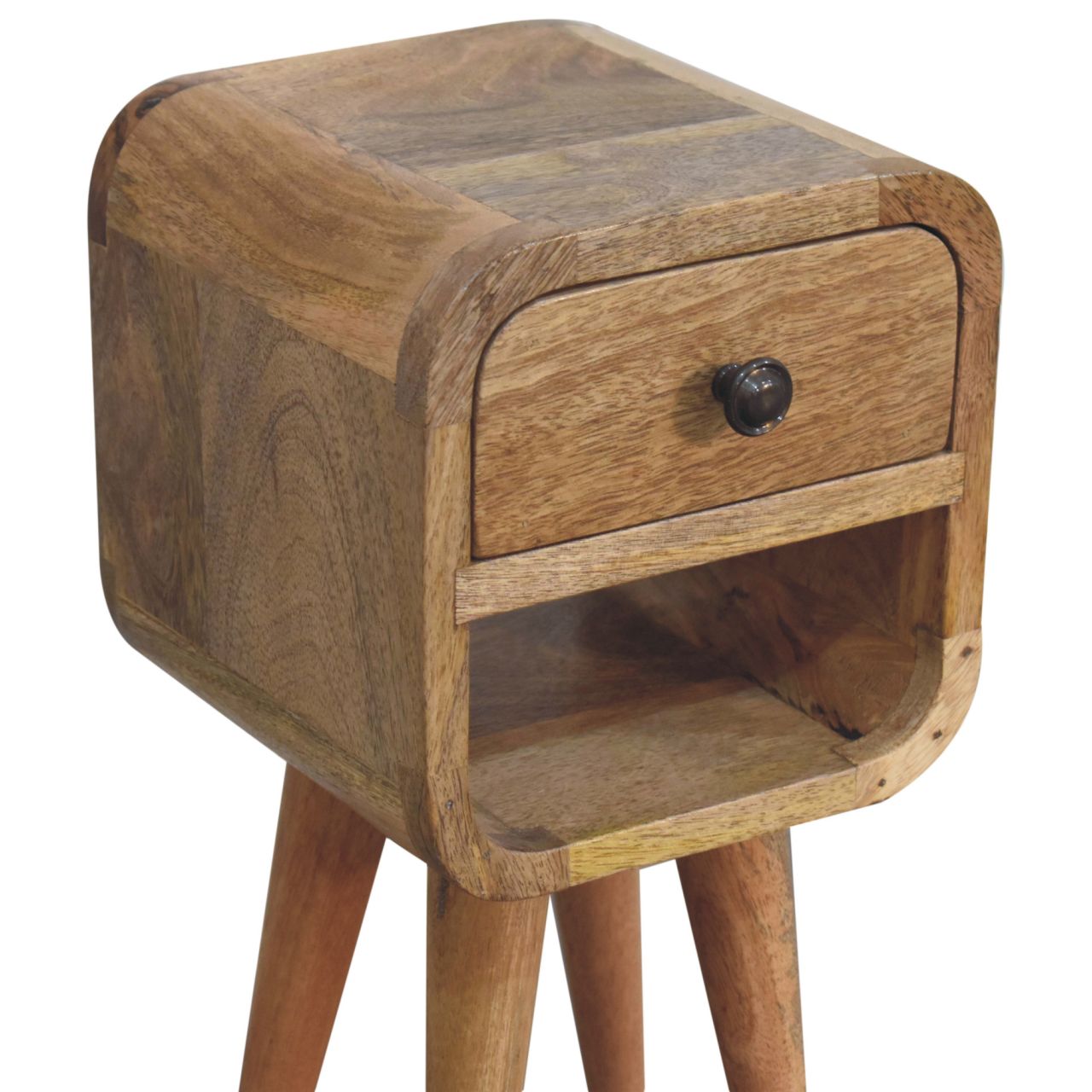 Extra Mini Oak-ish Curve Bedside Table - Solid Mango Wood