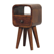 Extra Mini Chestnut Curved Bedside Table with Drawer - Mango Wood