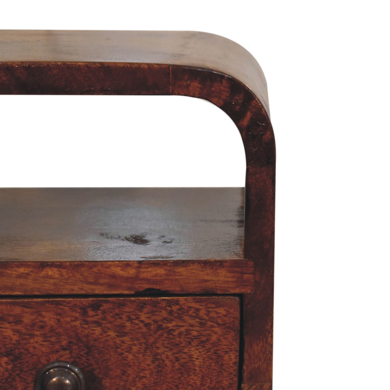 Extra Mini Chestnut Curved Bedside Table with Drawer - Mango Wood