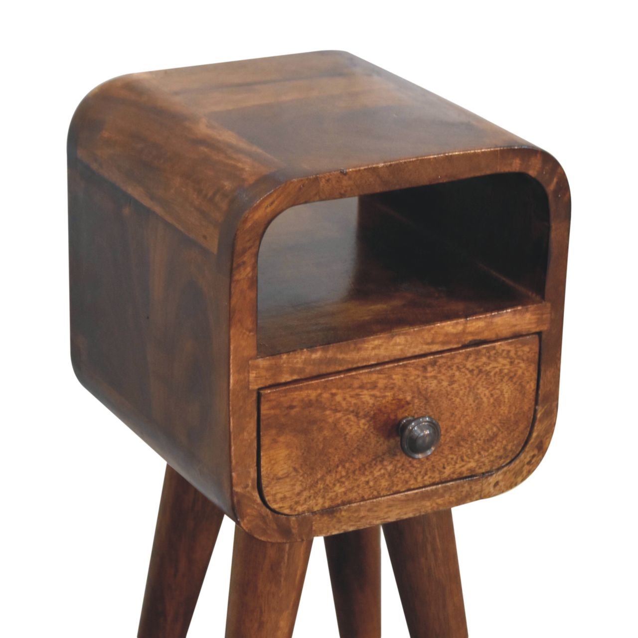 Extra Mini Chestnut Curved Bedside Table with Drawer - Mango Wood