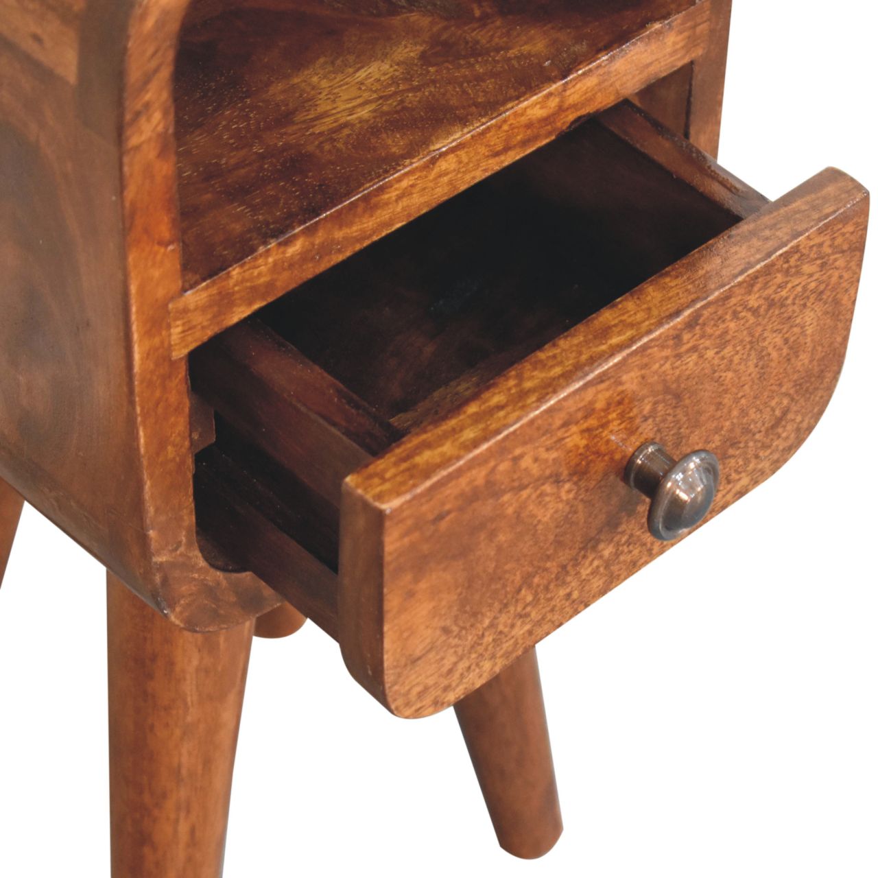 Extra Mini Chestnut Curved Bedside Table with Drawer - Mango Wood