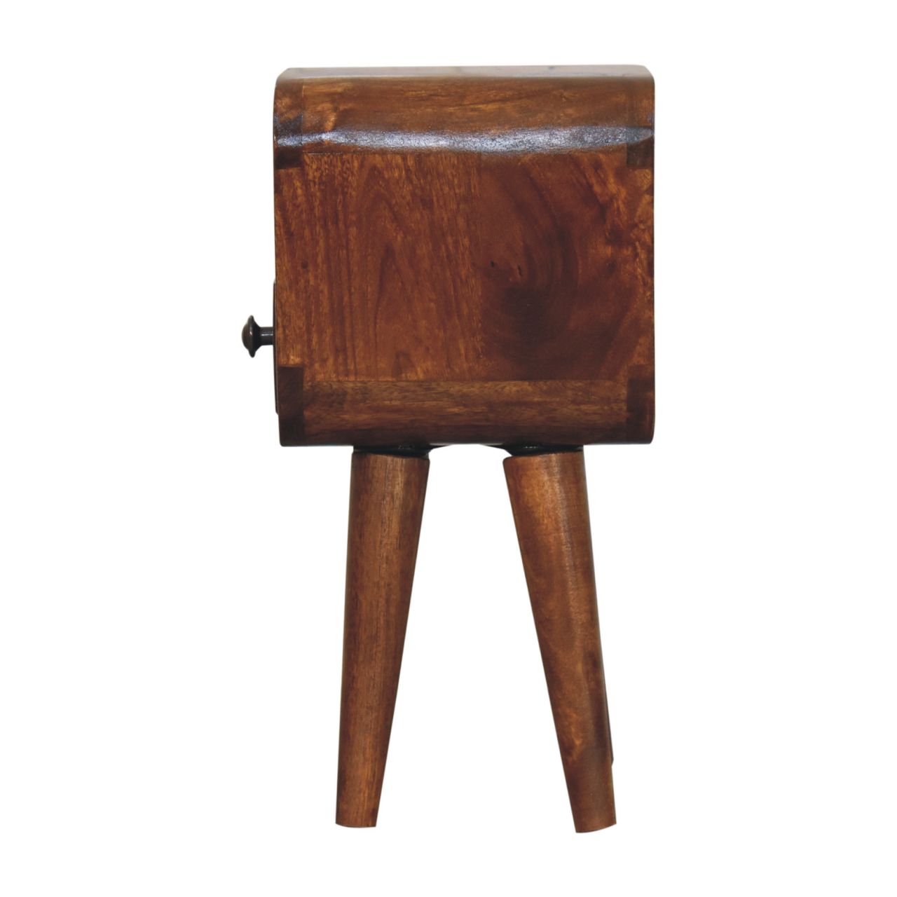 Extra Mini Chestnut Curved Bedside Table with Drawer - Mango Wood