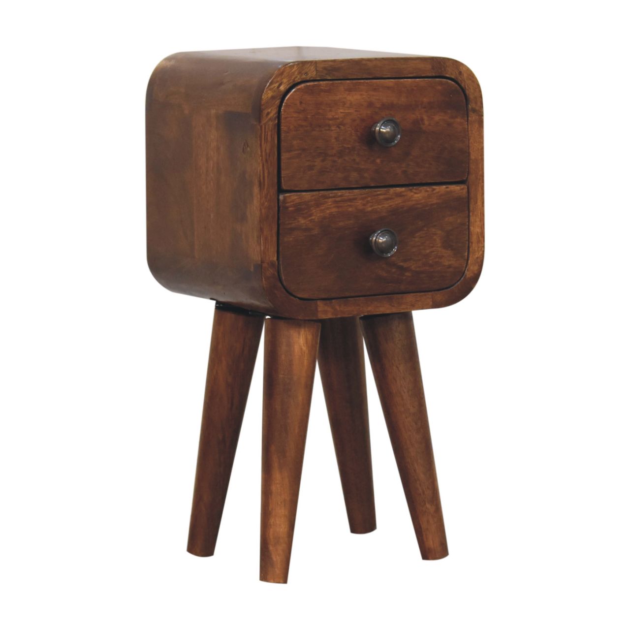 Extra Mini Curved Chestnut Bedside Table - Solid Mango Wood
