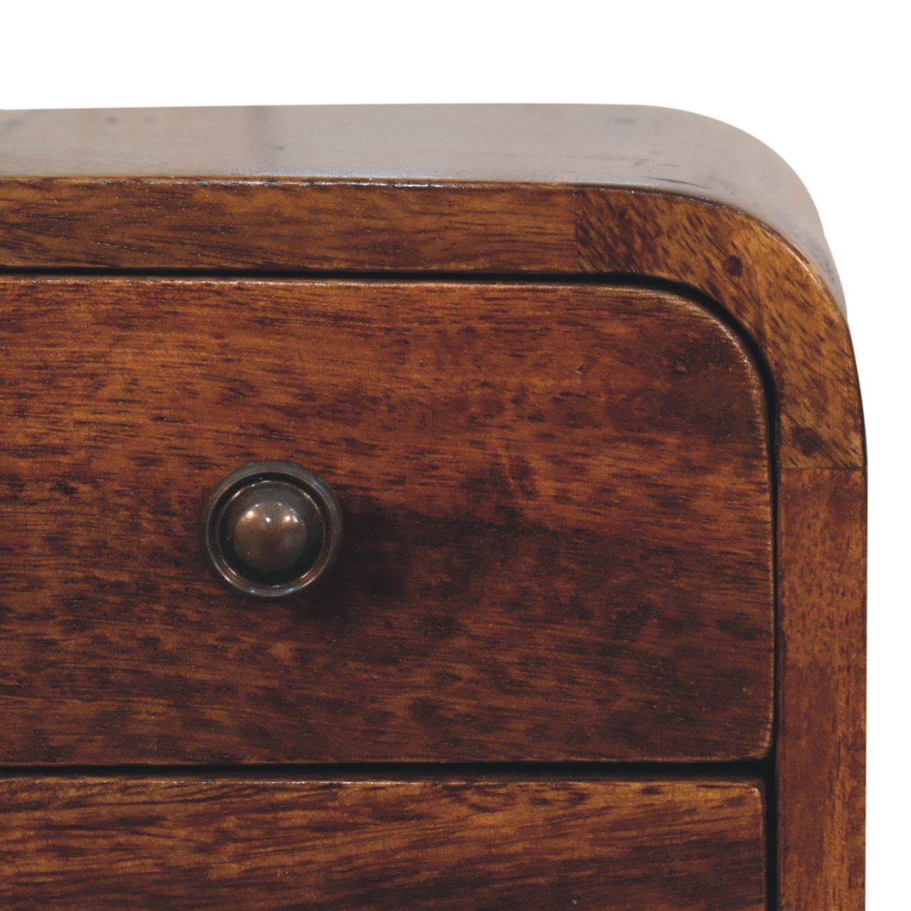 Extra Mini Curved Chestnut Bedside Table - Solid Mango Wood