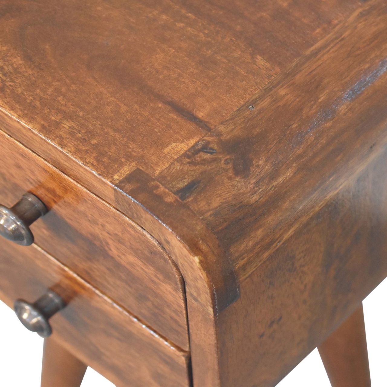 Extra Mini Curved Chestnut Bedside Table - Solid Mango Wood