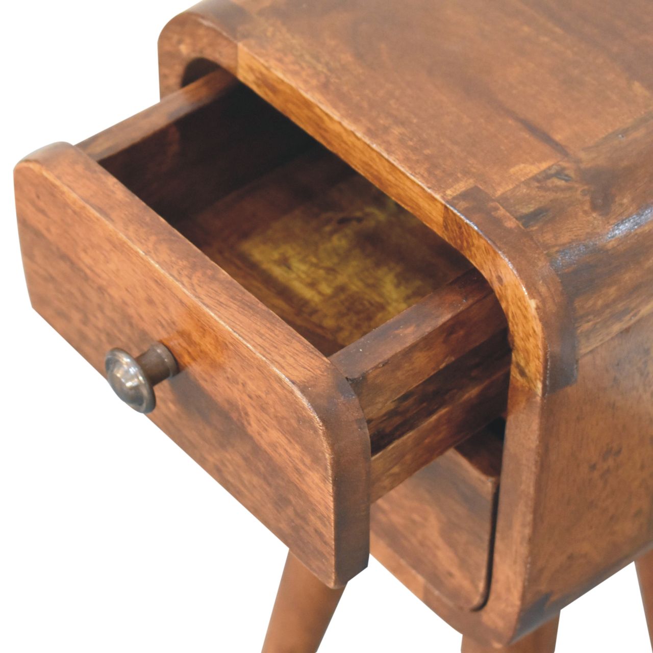 Extra Mini Curved Chestnut Bedside Table - Solid Mango Wood