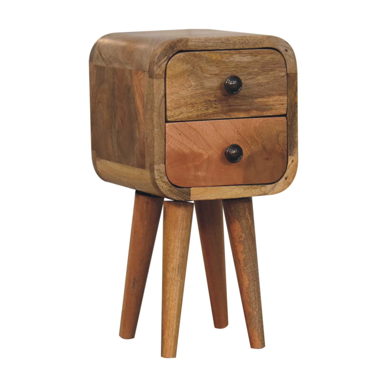 Extra Mini Curved Bedside Table - Oak-ish Solid Mango Wood