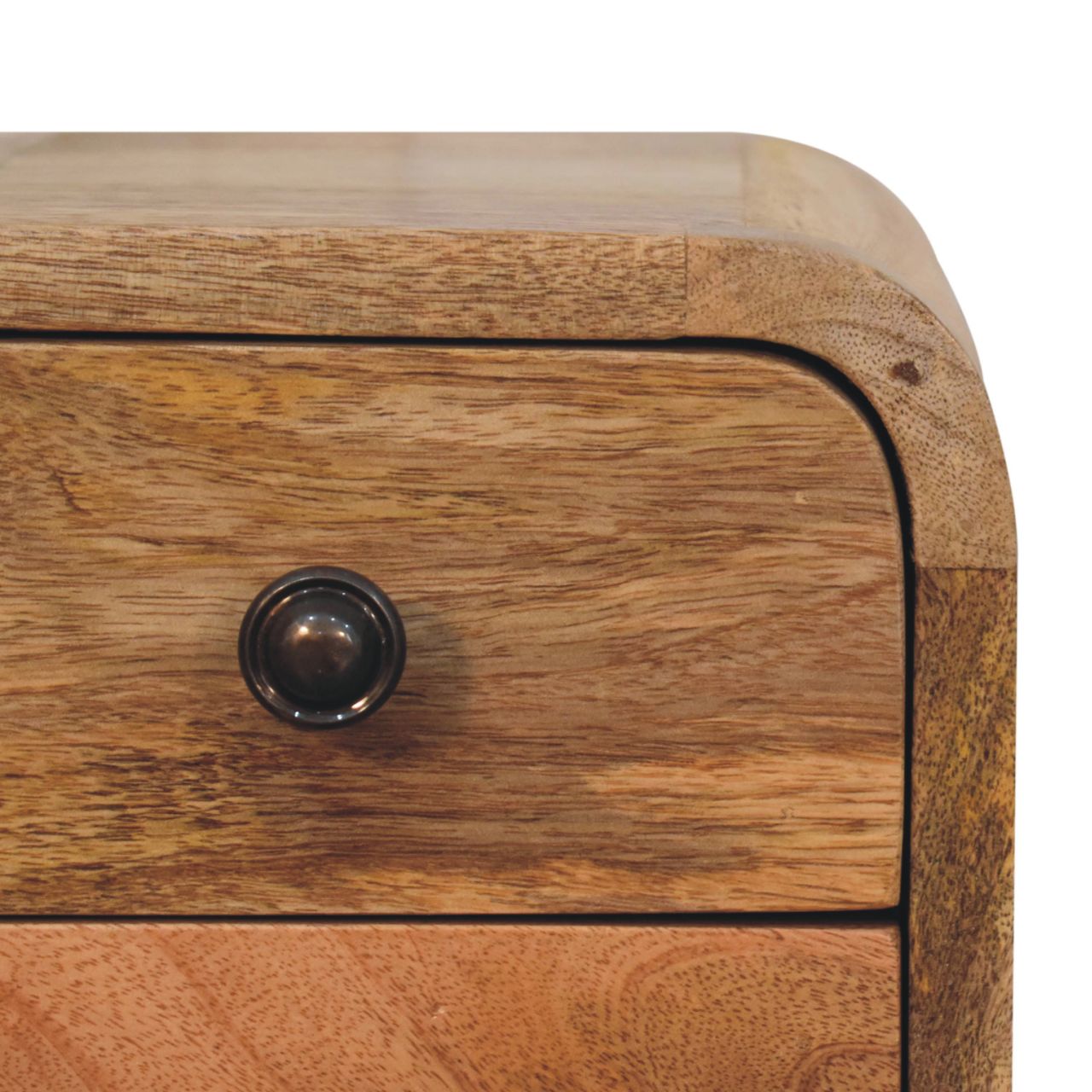 Extra Mini Curved Bedside Table - Oak-ish Solid Mango Wood