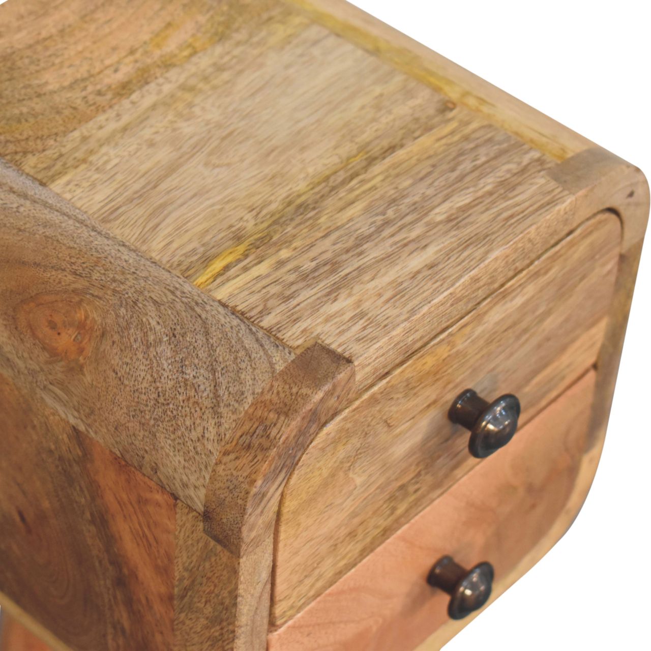 Extra Mini Curved Bedside Table - Oak-ish Solid Mango Wood