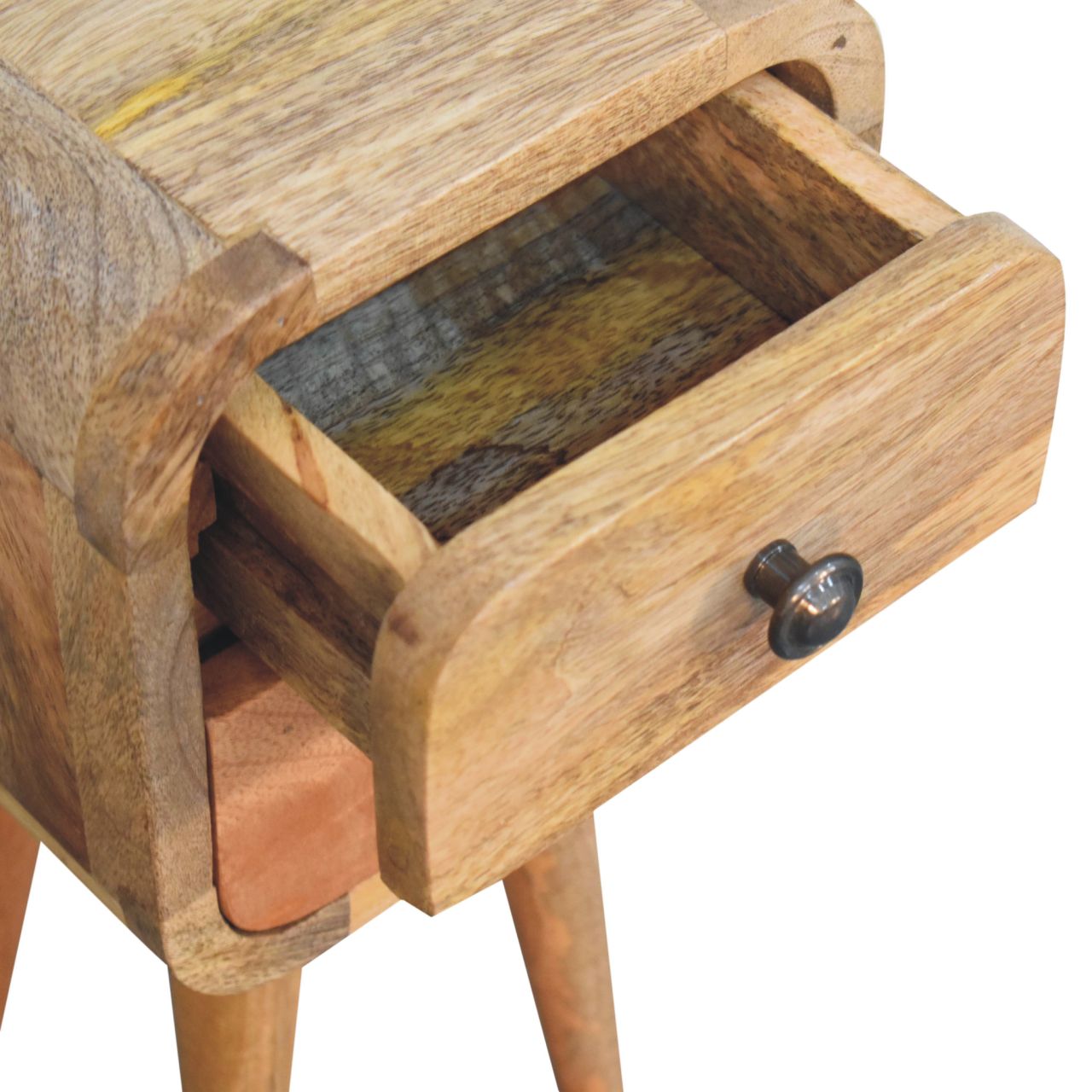 Extra Mini Curved Bedside Table - Oak-ish Solid Mango Wood