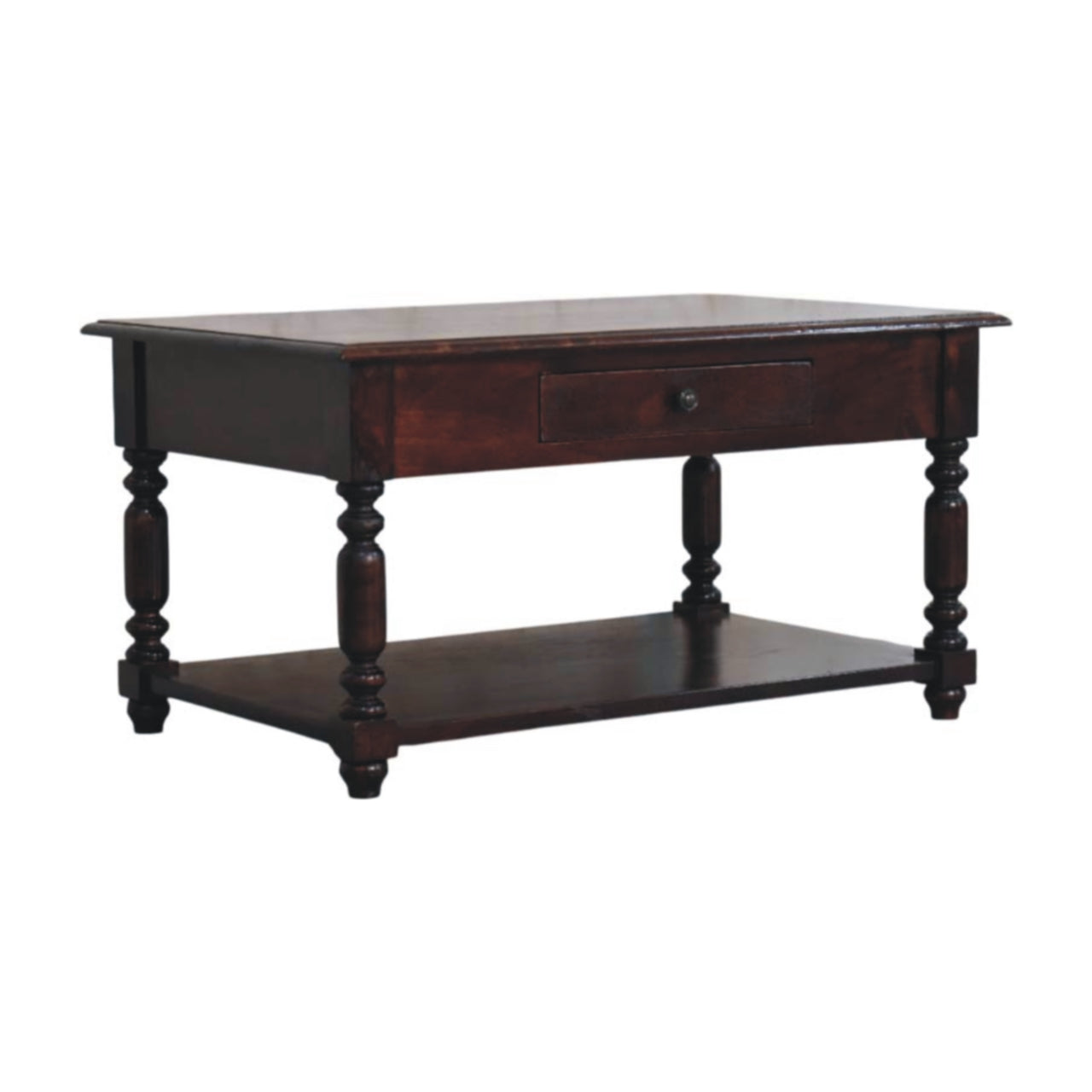 Solid Mango Wood Console Table with Turned Legs - Cherry Finish