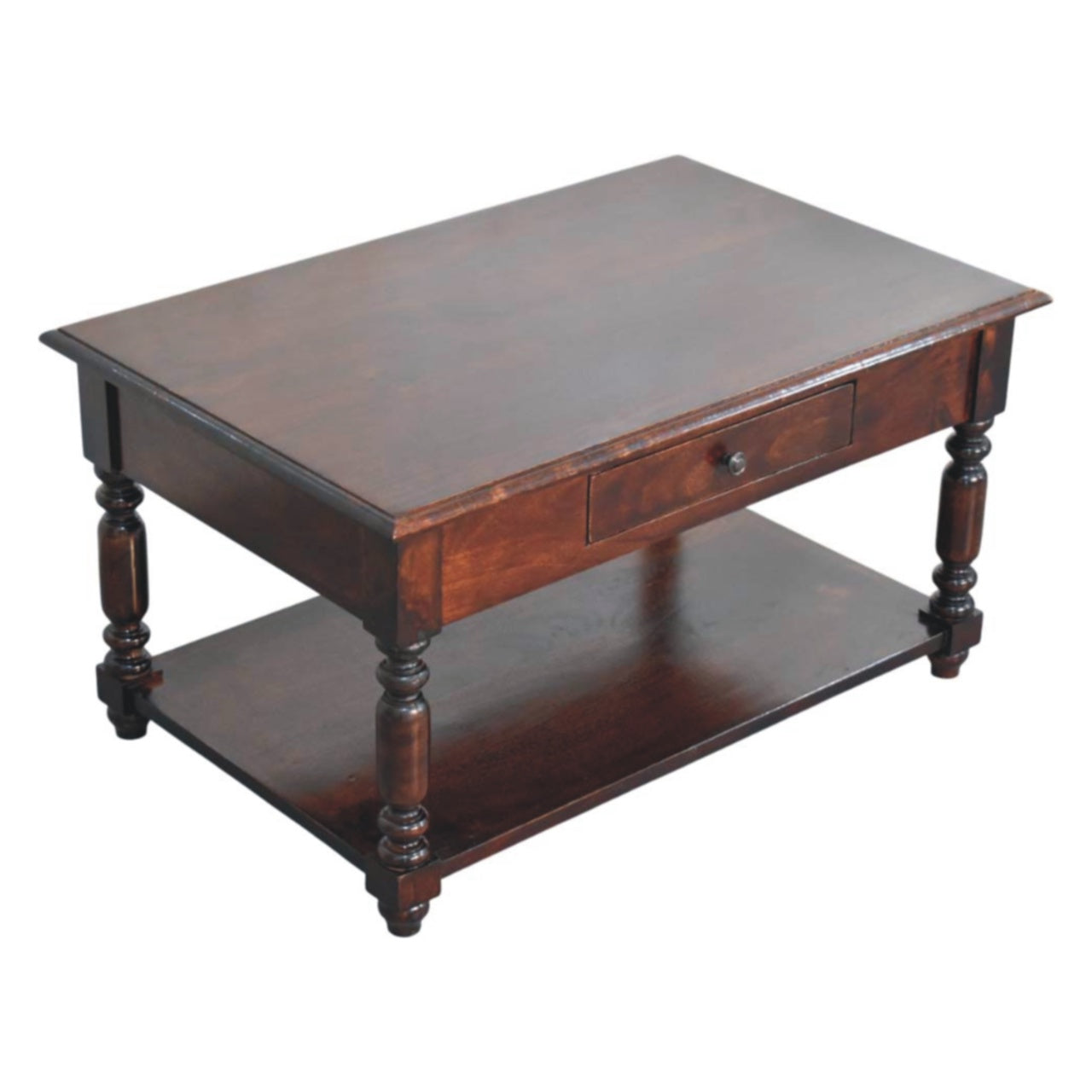 Solid Mango Wood Console Table with Turned Legs - Cherry Finish